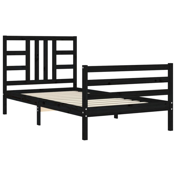 Massivholzbett mit Kopfteil Schwarz 100x200 cm