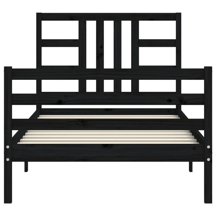 Massivholzbett mit Kopfteil Schwarz 100x200 cm