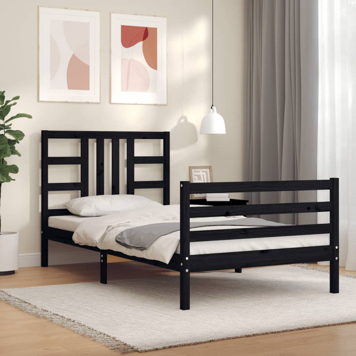 Massivholzbett mit Kopfteil Schwarz 100x200 cm
