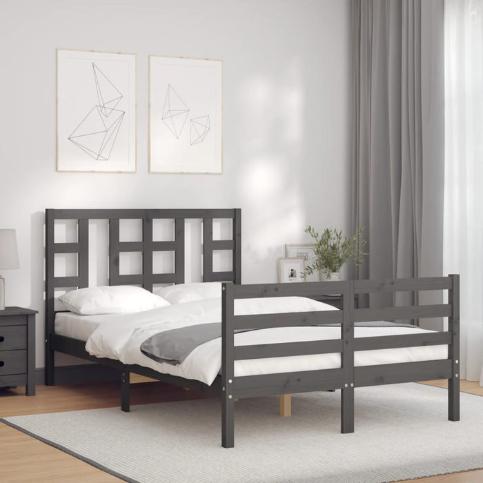 Massivholzbett mit Kopfteil Grau 120x200 cm