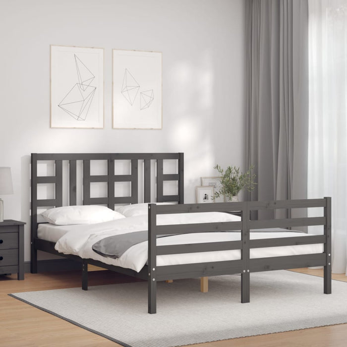Massivholzbett mit Kopfteil Grau 140x200 cm