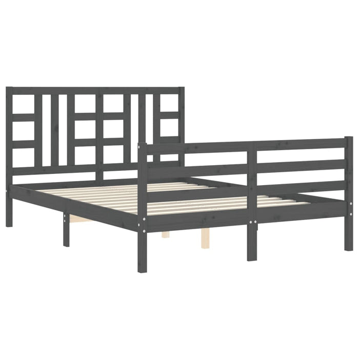 Massivholzbett mit Kopfteil Grau 140x200 cm