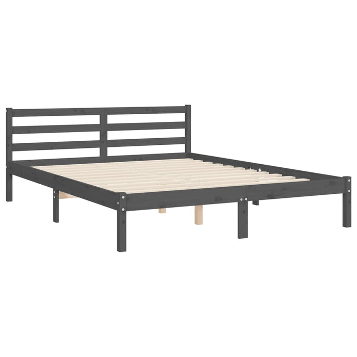 Massivholzbett mit Kopfteil Grau 140x200 cm