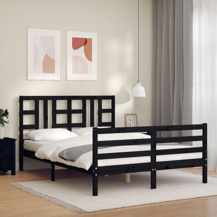 Massivholzbett mit Kopfteil Schwarz 140x200 cm