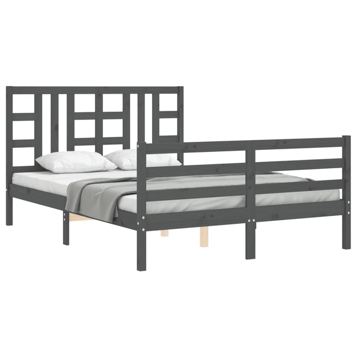Massivholzbett mit Kopfteil Grau 160x200 cm