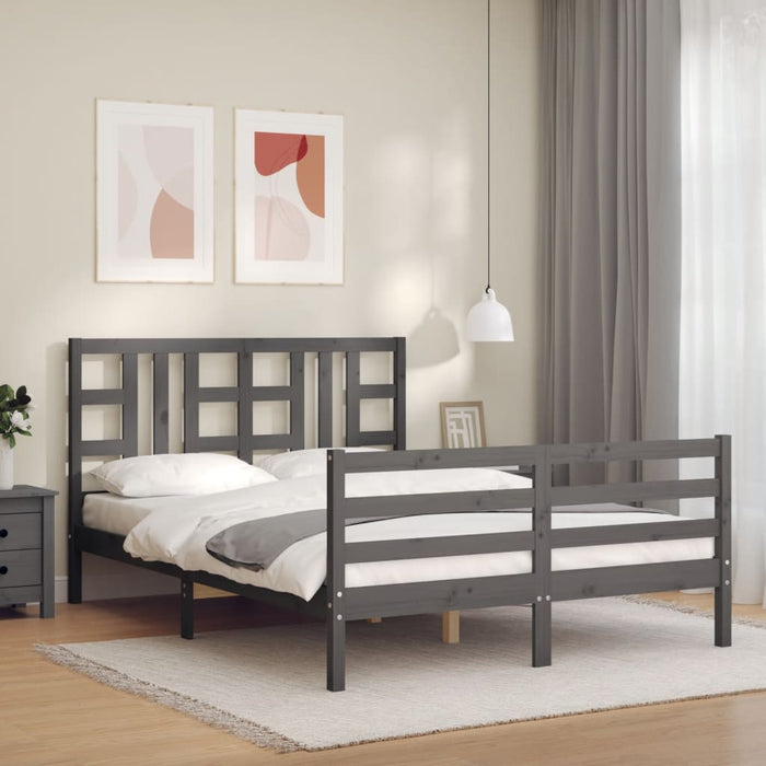 Massivholzbett mit Kopfteil Grau 160x200 cm