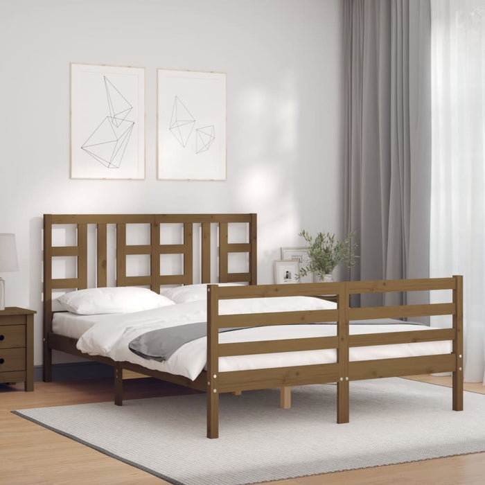 Massivholzbett mit Kopfteil Honigbraun 160x200 cm