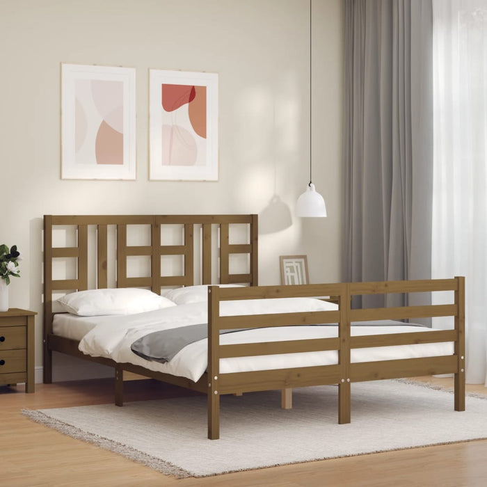 Massivholzbett mit Kopfteil Honigbraun 160x200 cm