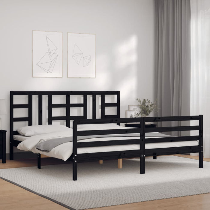 Massivholzbett mit Kopfteil Schwarz
