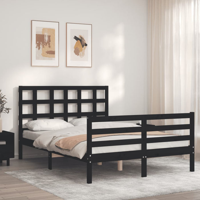 Massivholzbett mit Kopfteil Schwarz
