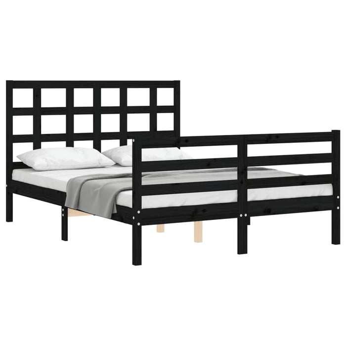 Massivholzbett mit Kopfteil Schwarz 140x190 cm