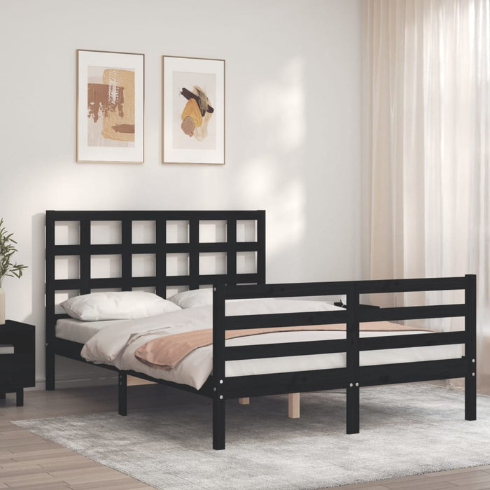 Massivholzbett mit Kopfteil Schwarz 140x190 cm