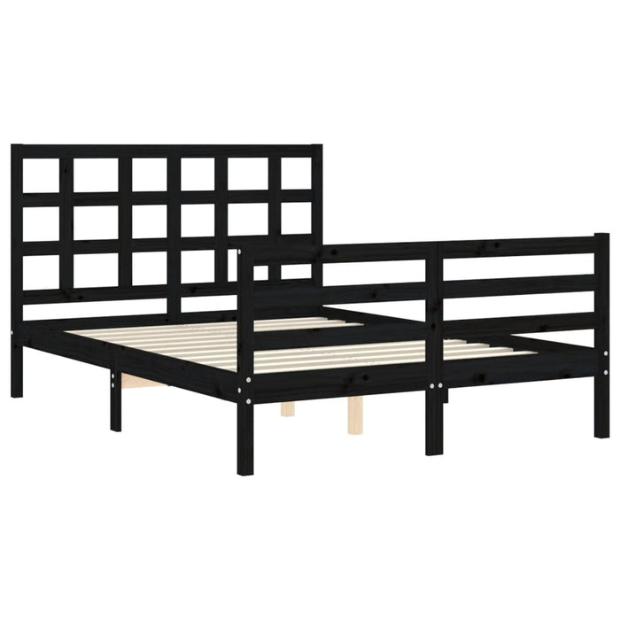 Massivholzbett mit Kopfteil Schwarz 140x190 cm