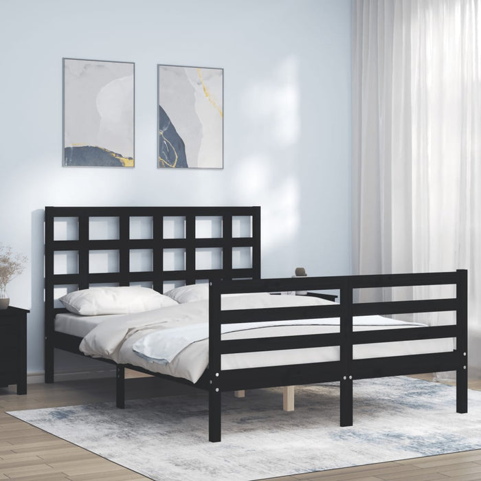 Massivholzbett mit Kopfteil Schwarz 140x190 cm