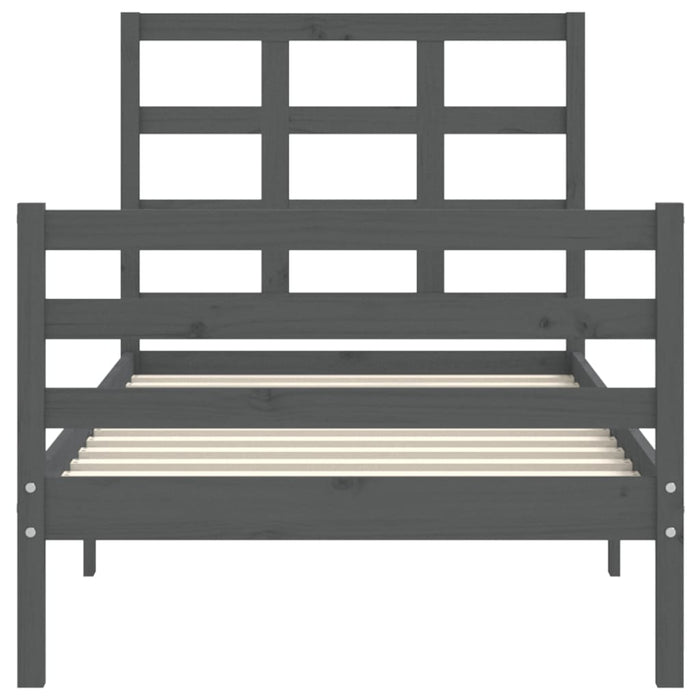 Massivholzbett mit Kopfteil Grau 90x200 cm