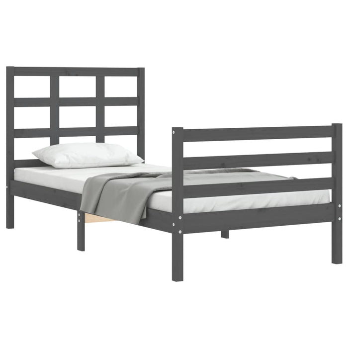 Massivholzbett mit Kopfteil Grau 100x200 cm