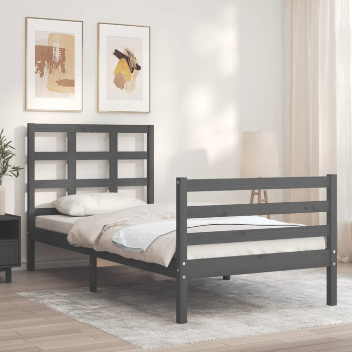 Massivholzbett mit Kopfteil Grau 100x200 cm