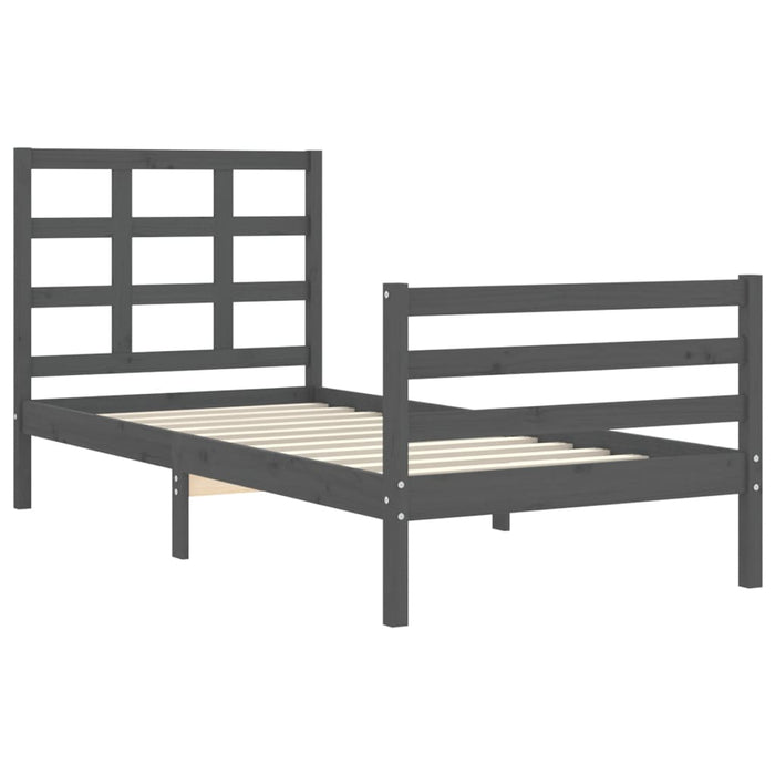 Massivholzbett mit Kopfteil Grau 100x200 cm