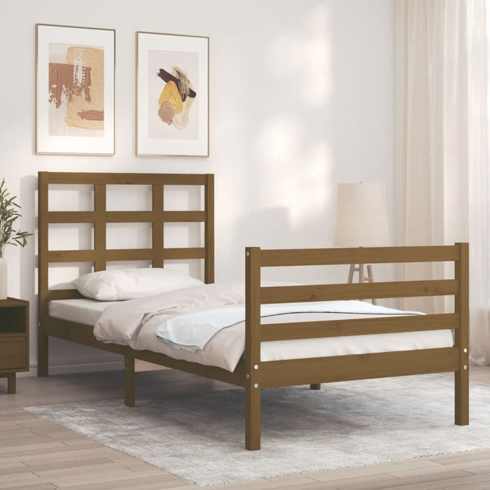 Massivholzbett mit Kopfteil Honigbraun 100x200 cm
