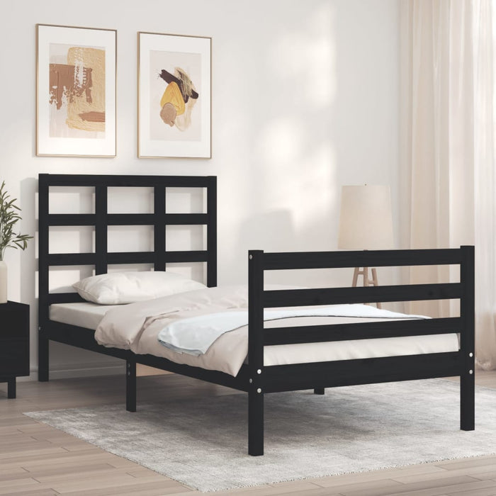 Massivholzbett mit Kopfteil Schwarz 100x200 cm