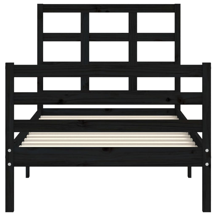 Massivholzbett mit Kopfteil Schwarz 100x200 cm