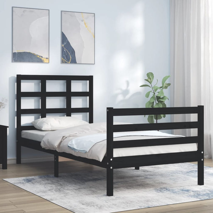 Massivholzbett mit Kopfteil Schwarz 100x200 cm