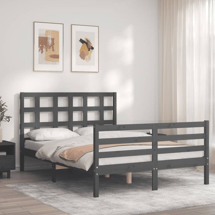 Massivholzbett mit Kopfteil Grau 120x200 cm