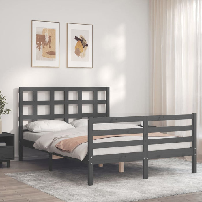 Massivholzbett mit Kopfteil Grau 140x200 cm