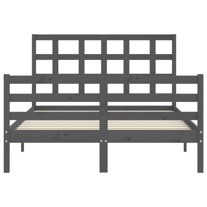 Massivholzbett mit Kopfteil Grau 140x200 cm