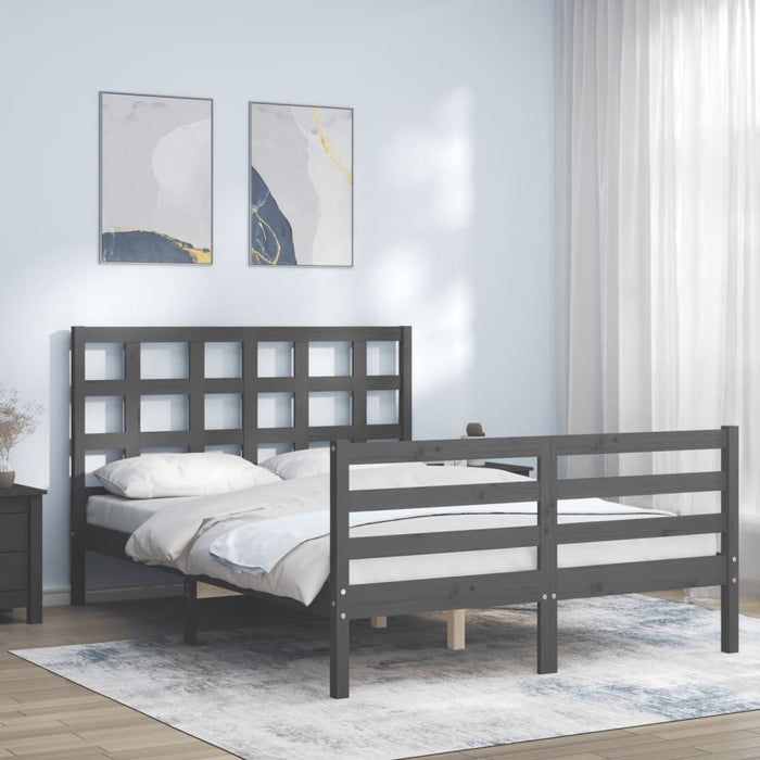 Massivholzbett mit Kopfteil Grau 140x200 cm
