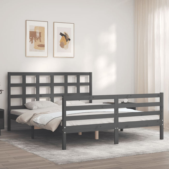 Massivholzbett mit Kopfteil Grau 160x200 cm