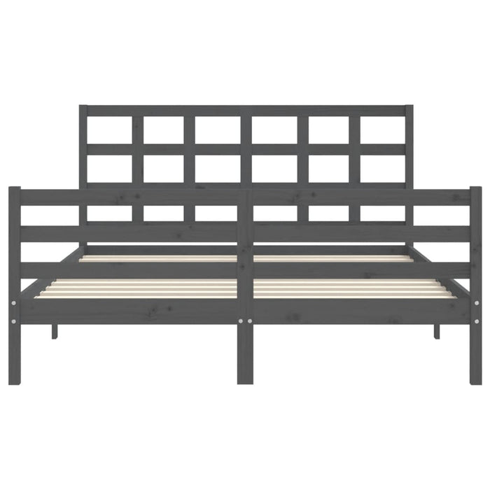 Massivholzbett mit Kopfteil Grau 160x200 cm