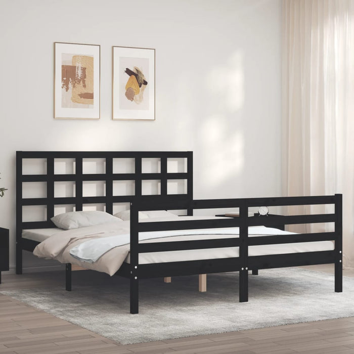 Massivholzbett mit Kopfteil Schwarz 160x200 cm