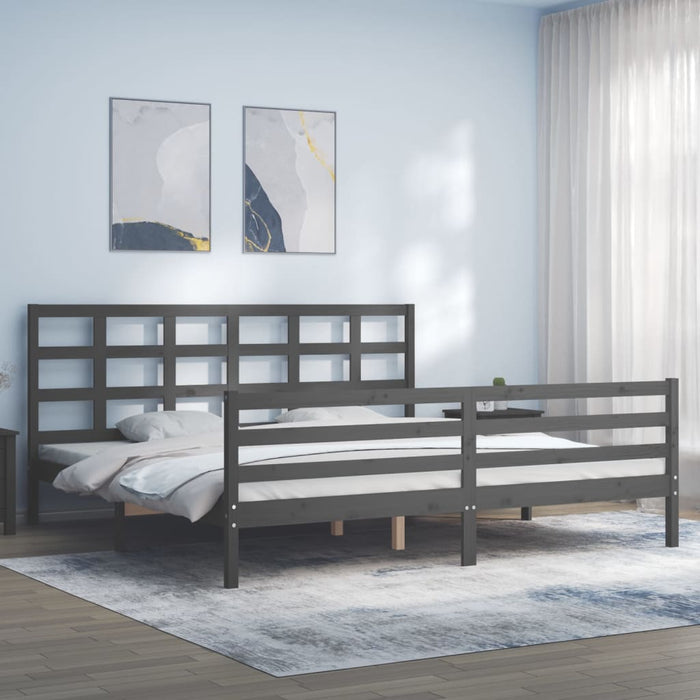 Massivholzbett mit Kopfteil Grau