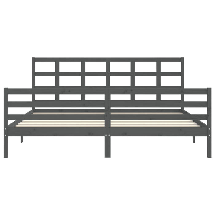 Massivholzbett mit Kopfteil Grau