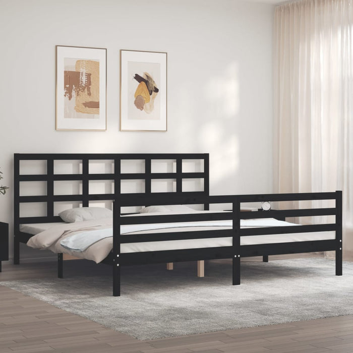 Massivholzbett mit Kopfteil Schwarz