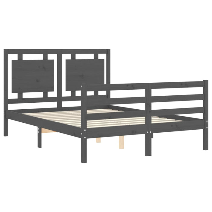 Massivholzbett mit Kopfteil Grau 140x190 cm