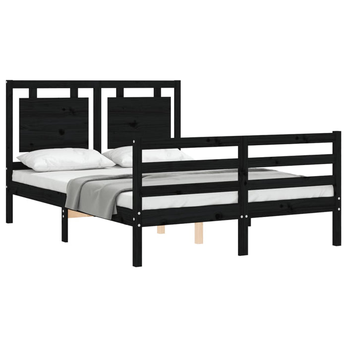 Massivholzbett mit Kopfteil Schwarz 140x190 cm