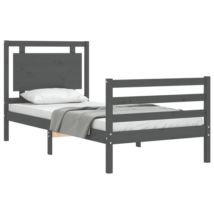 Massivholzbett mit Kopfteil Grau 90x200 cm