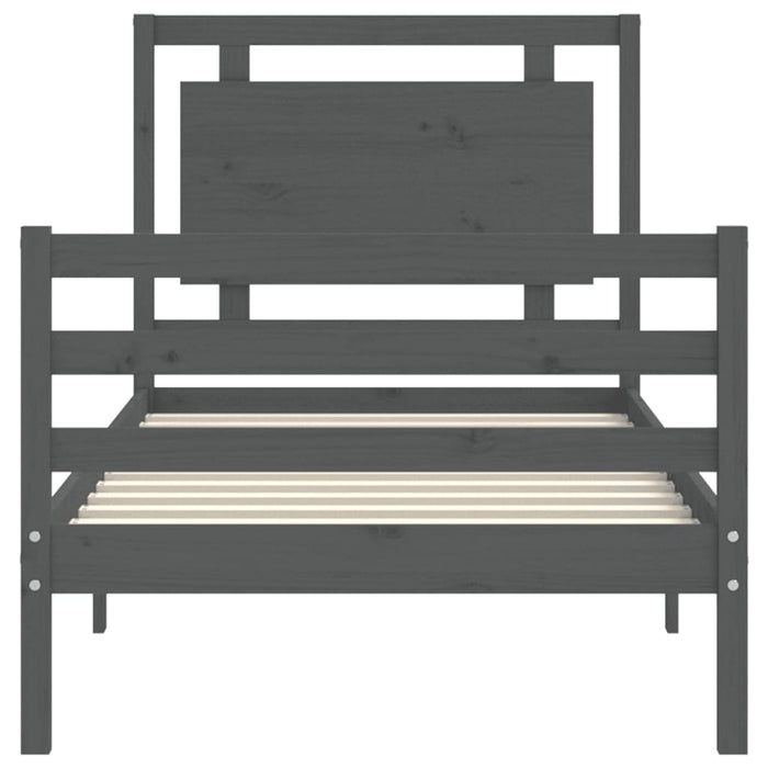 Massivholzbett mit Kopfteil Grau 90x200 cm