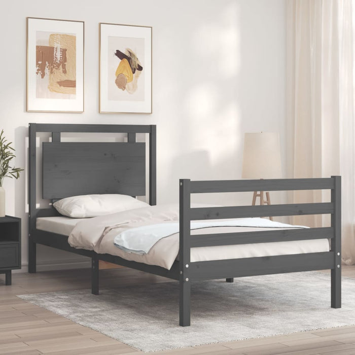 Massivholzbett mit Kopfteil Grau 100x200 cm