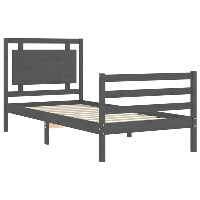 Massivholzbett mit Kopfteil Grau 100x200 cm