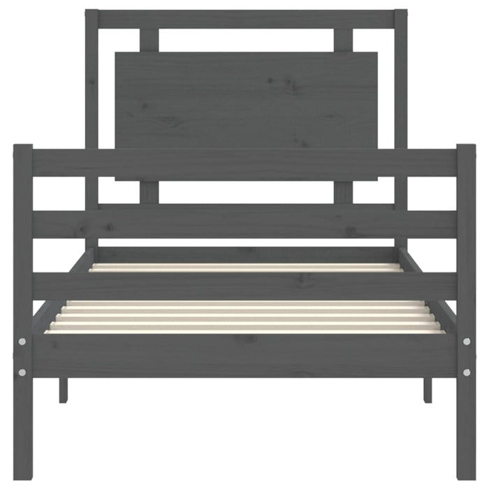 Massivholzbett mit Kopfteil Grau 100x200 cm