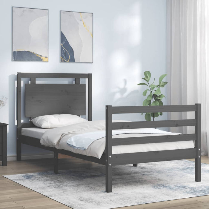 Massivholzbett mit Kopfteil Grau 100x200 cm