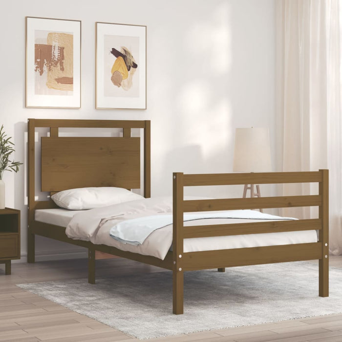 Massivholzbett mit Kopfteil Honigbraun 100x200 cm