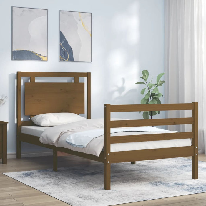 Massivholzbett mit Kopfteil Honigbraun 100x200 cm