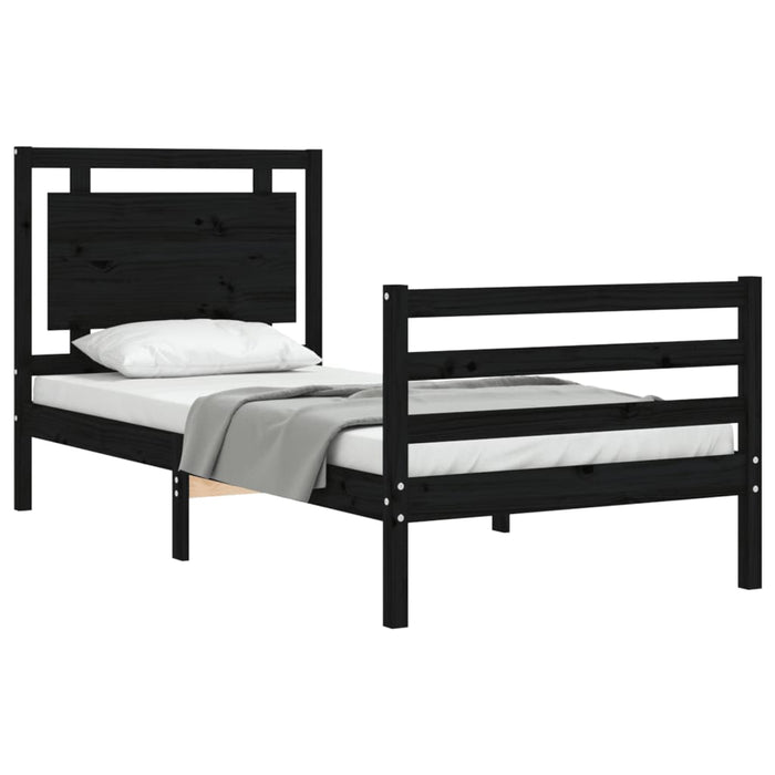 Massivholzbett mit Kopfteil Schwarz 100x200 cm