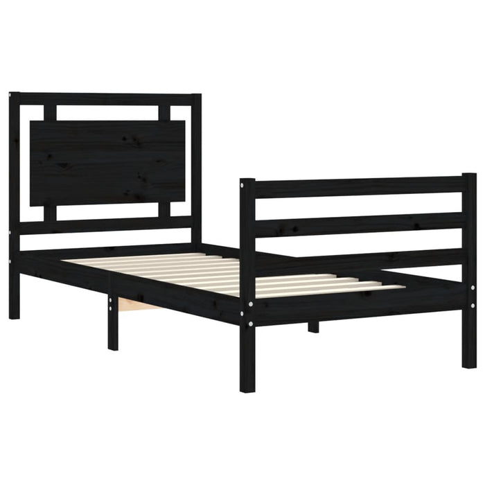 Massivholzbett mit Kopfteil Schwarz 100x200 cm