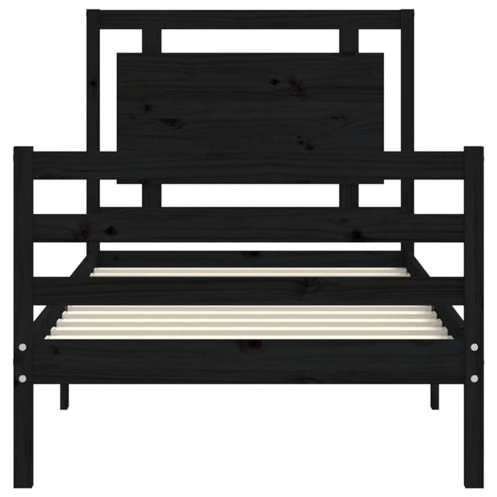 Massivholzbett mit Kopfteil Schwarz 100x200 cm