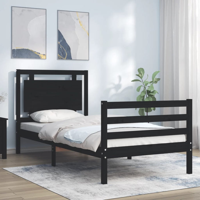Massivholzbett mit Kopfteil Schwarz 100x200 cm
